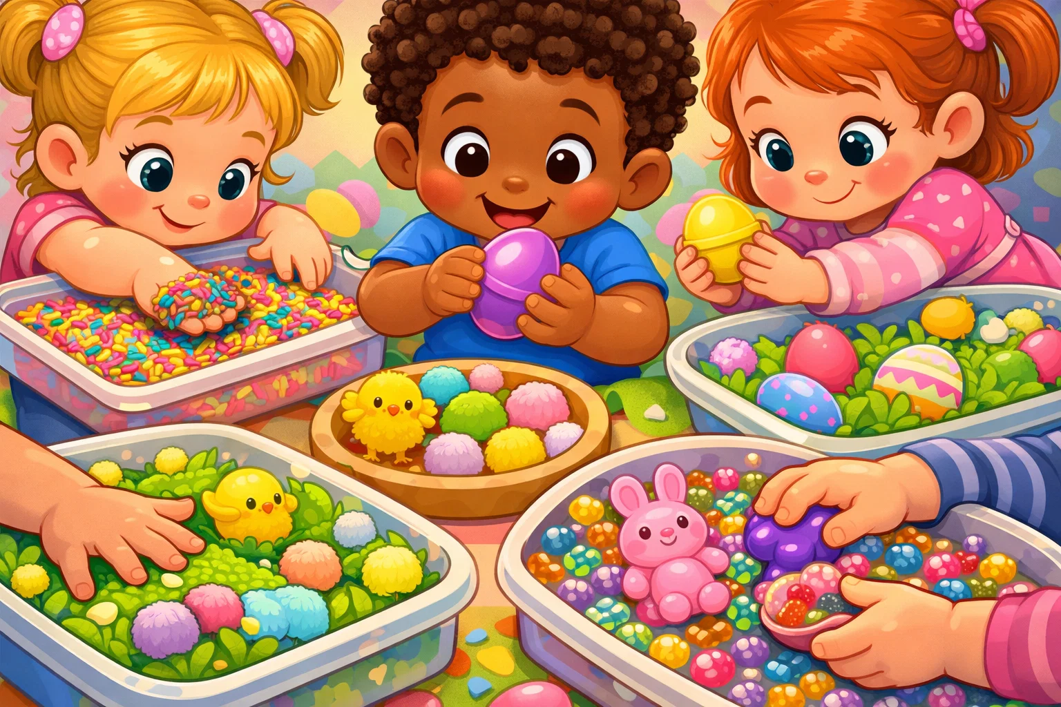 Easter sensory activities for kids exploring textures colors and sensory play.