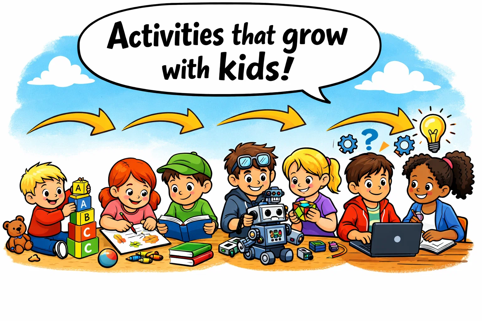 Enrichment activities for kids by age from toddlers to teenagers learning together.