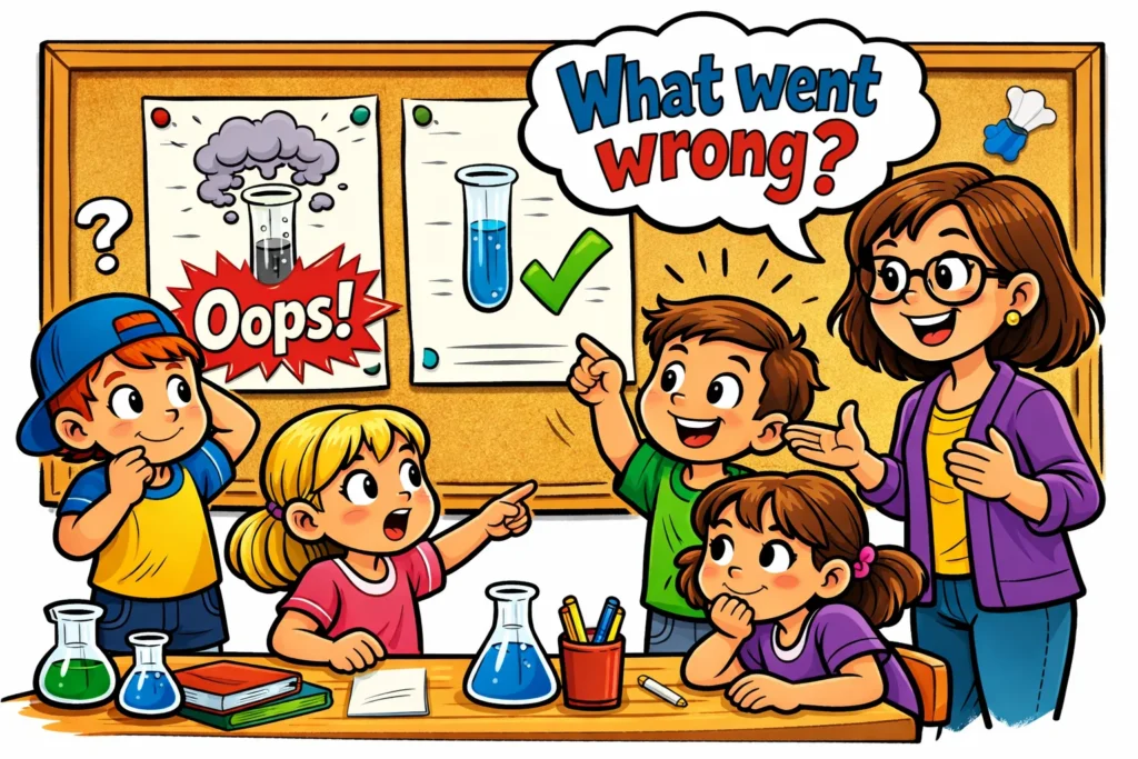 Error analysis purpose for kids experiments shown through result comparison and discussion.
