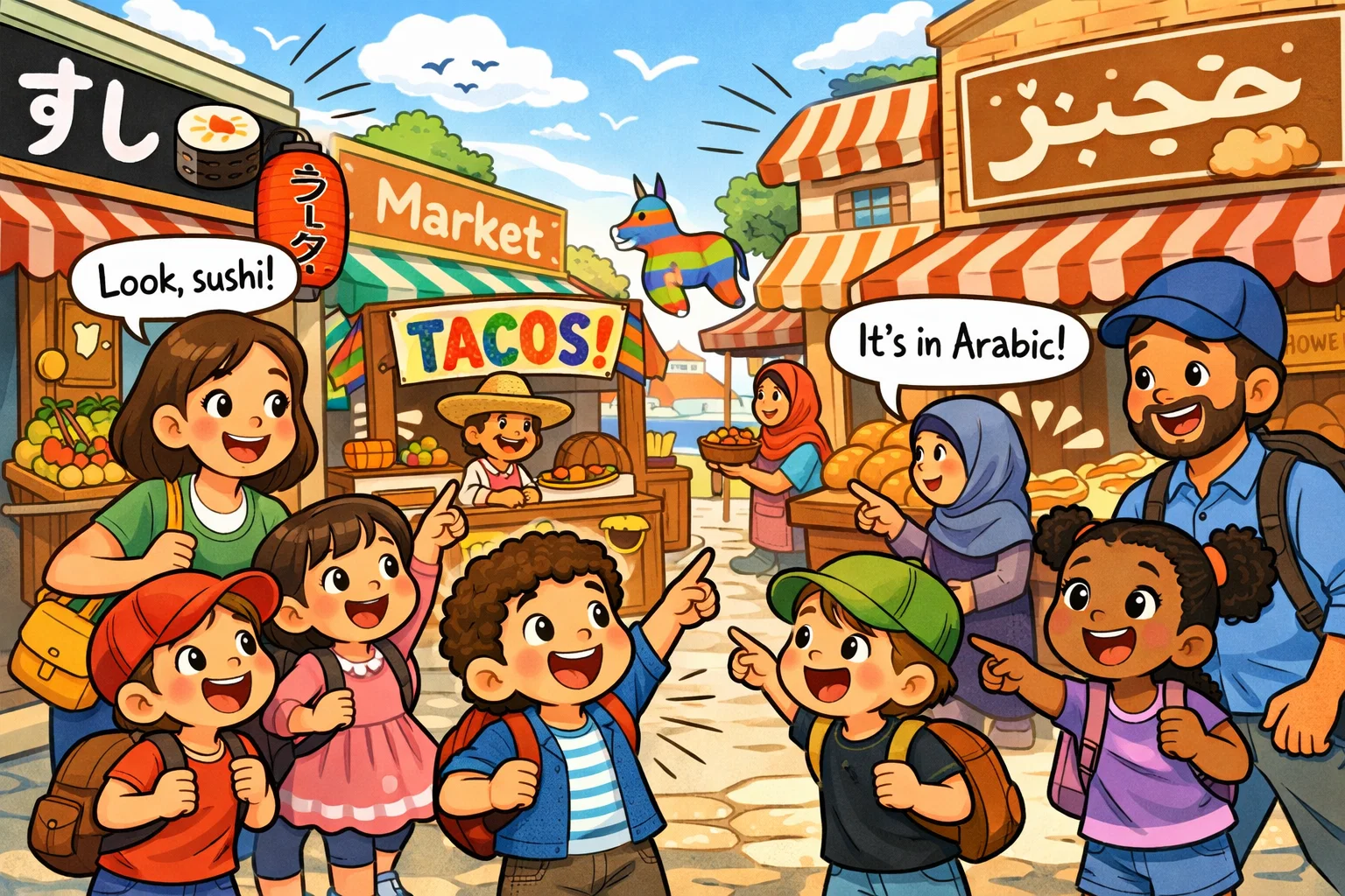 Everyday diversity activities outside classroom with kids exploring community and cultures.