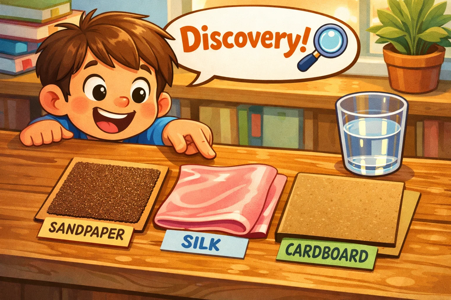 Cartoon showing various materials and textures used to test different friction levels in the inertia experiment. Cartoon showing various materials and textures used to test different friction levels in the inertia experiment.