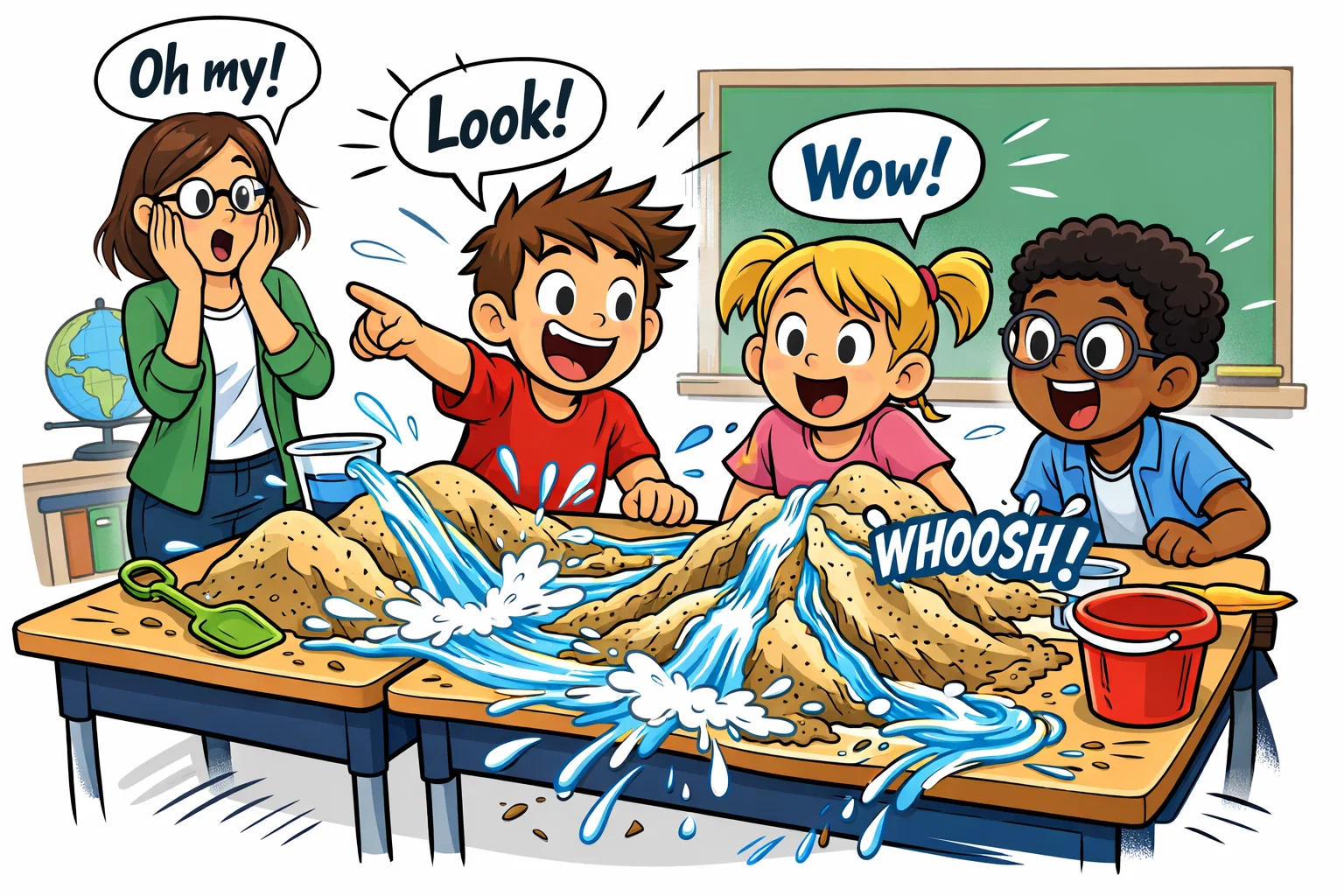 Explore erosion with sand and water experiments showing how water moves sand. Explore erosion with sand and water experiments showing how water moves sand.