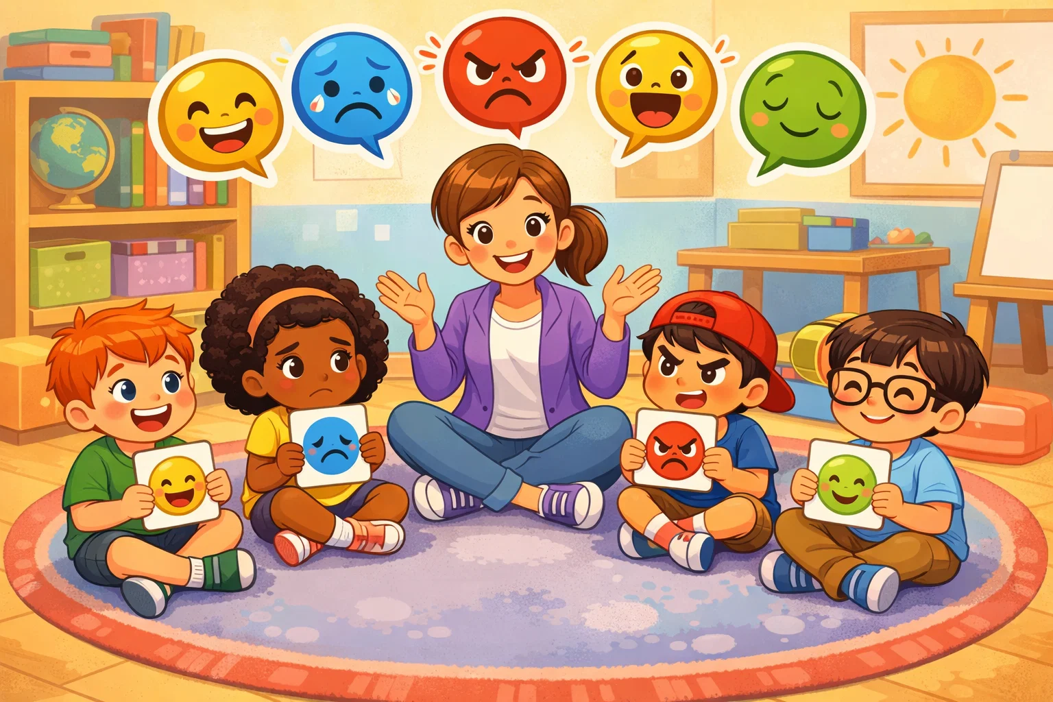 Children taking part in feelings and emotions activities for kids in a playful group setting.