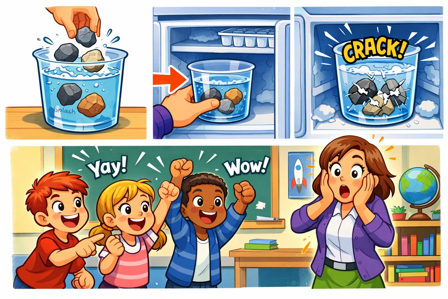 Freeze thaw experiment procedure with freezing thawing cycles and rock cracking.