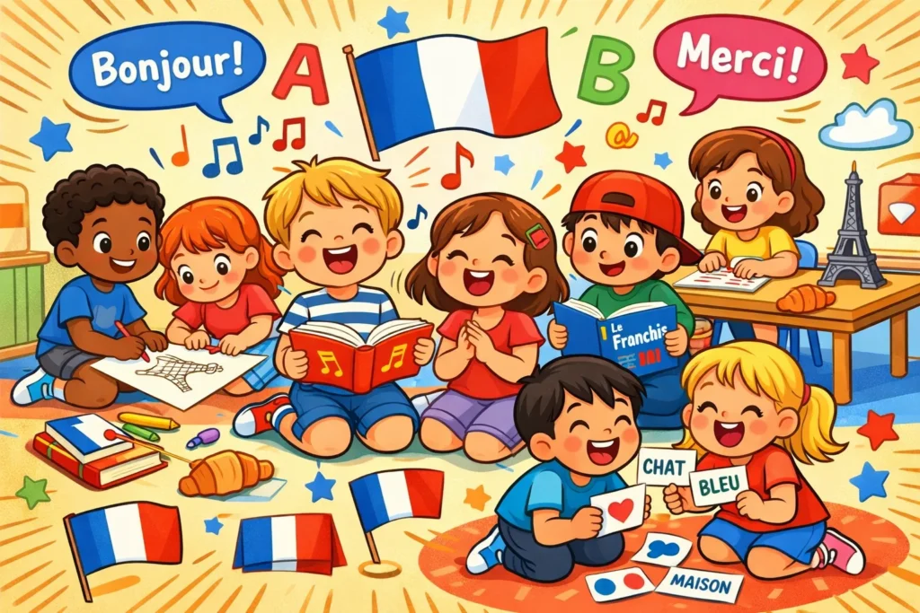 French activities for kids using games, music, and creative learning methods.
