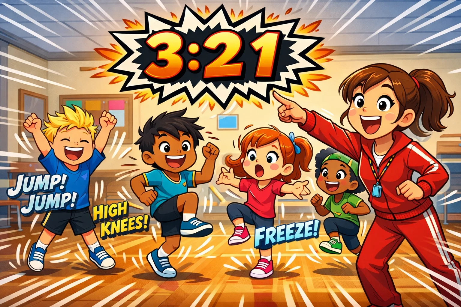 Fun quick warm up activities for kids using simple and energetic movements.