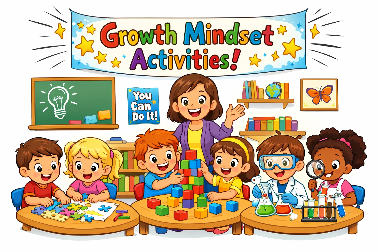 Growth mindset activities for kids learning through play and teamwork.