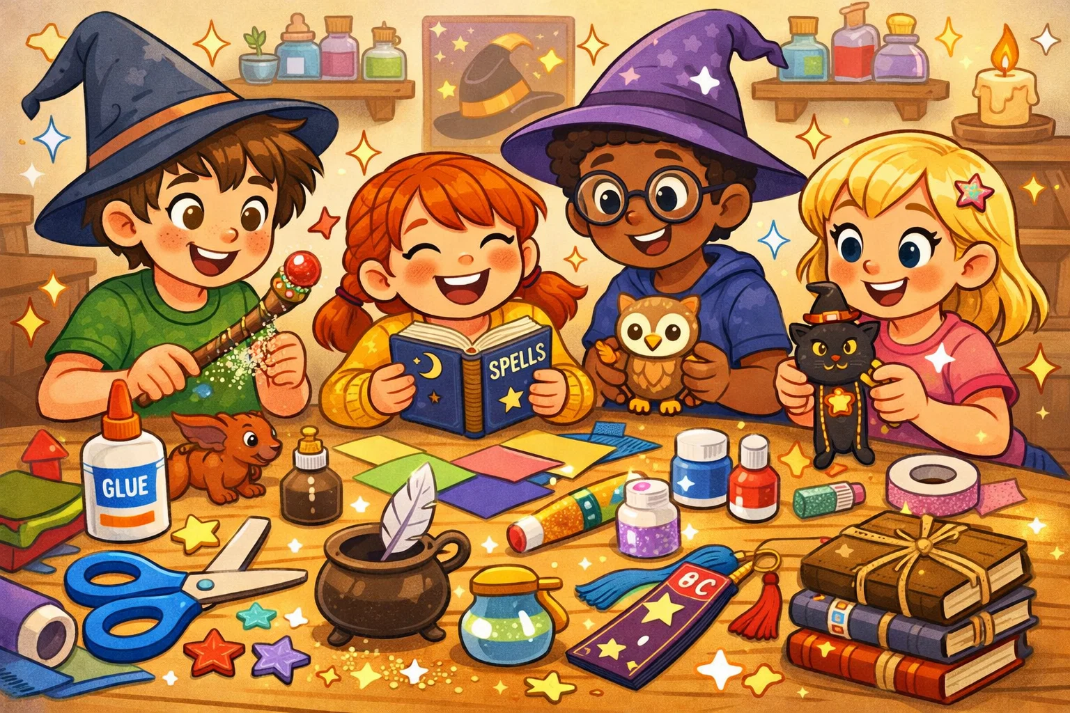 Harry Potter craft activities for kids creating wands and wizard themed crafts.