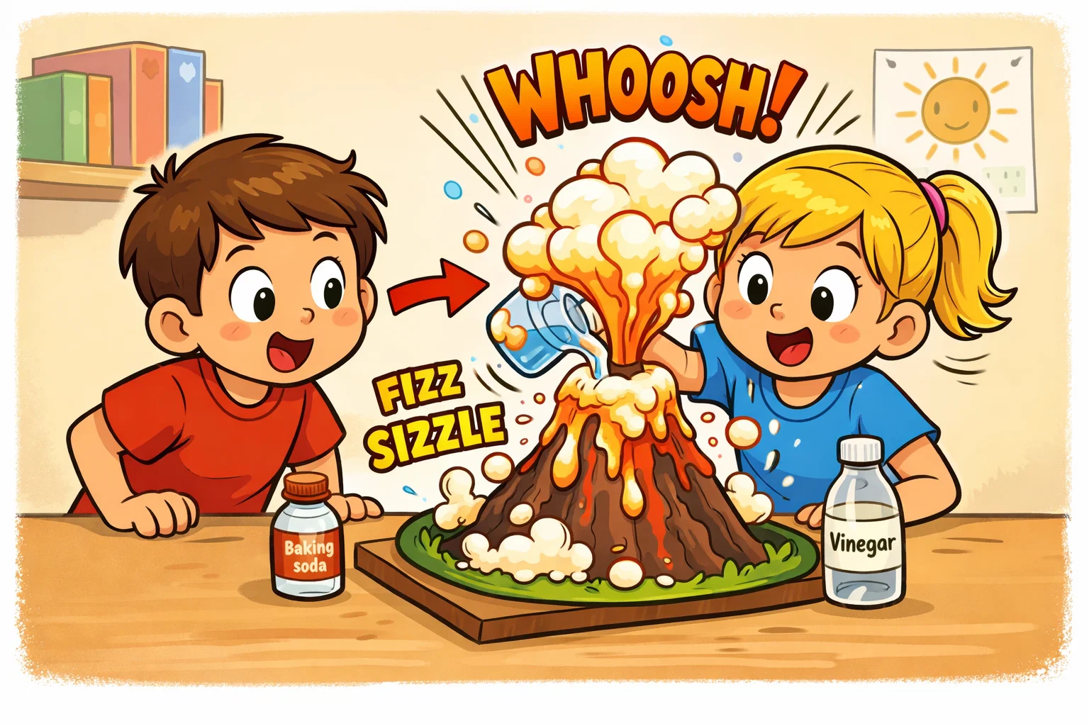 How to make volcano erupt in a kids science experiment with foaming lava.