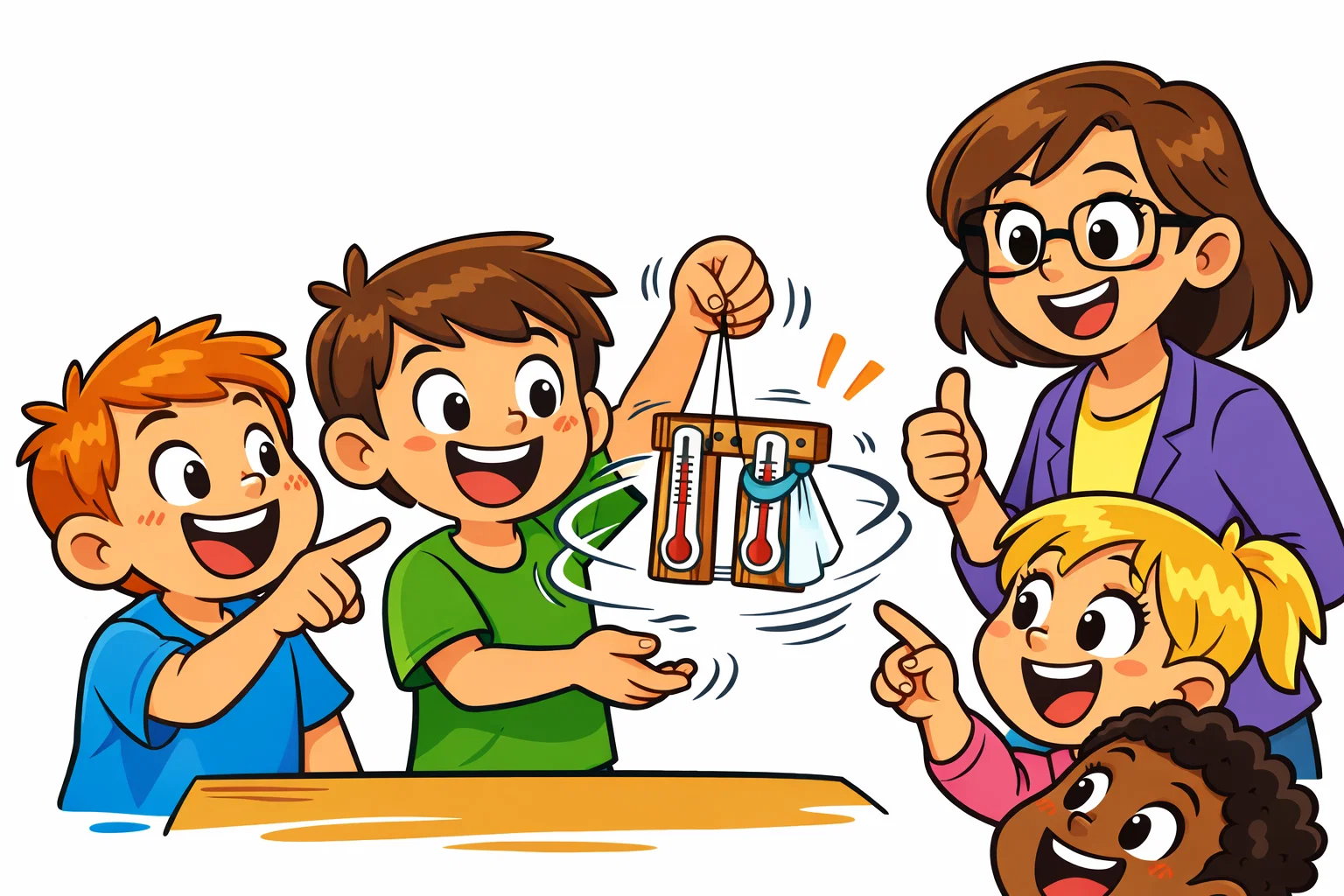 Humidity experiment for kids using psychrometer during a hands-on science activity.