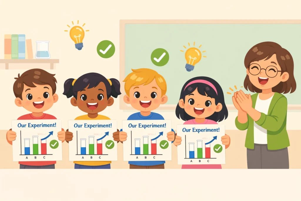 Students show importance of repeatable experiments through consistent science results.