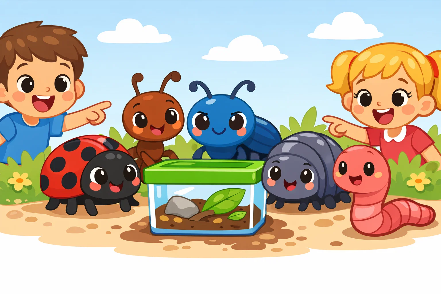 Insects suitable for habitat observation including beetles and ladybugs in a kids experiment. Insects suitable for habitat observation including beetles and ladybugs in a kids experiment.