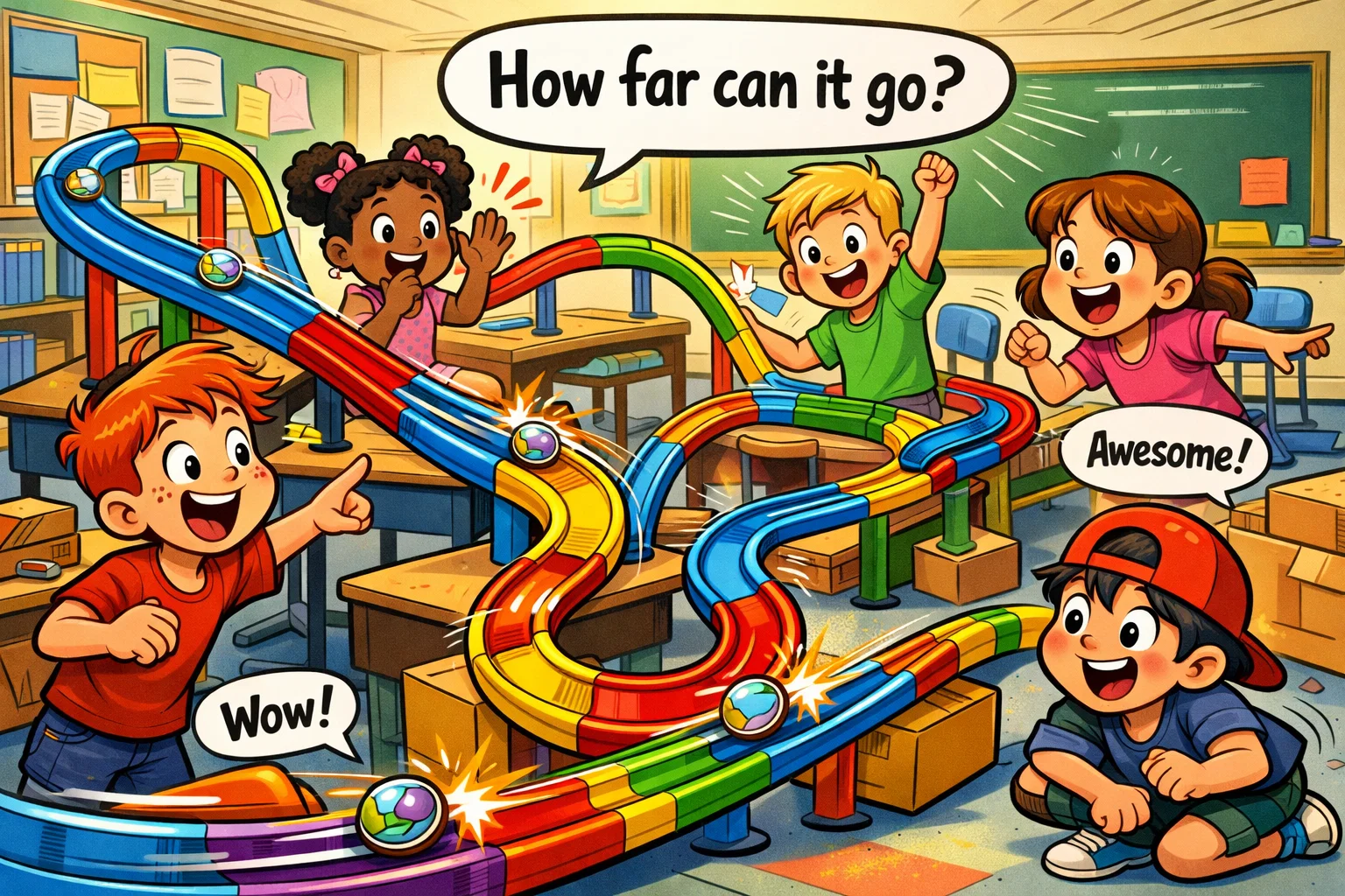 Longest distance marble run challenge for kids with creative tracks and rolling marbles.