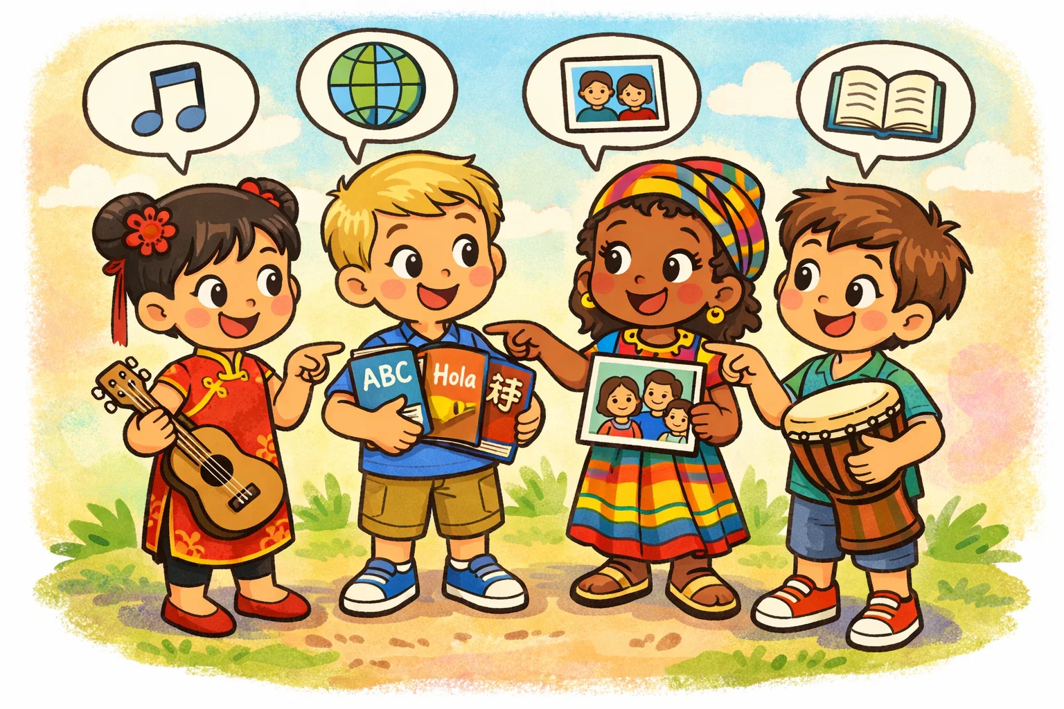 Meaning of diversity for kids shown through different cultures, languages, and backgrounds.