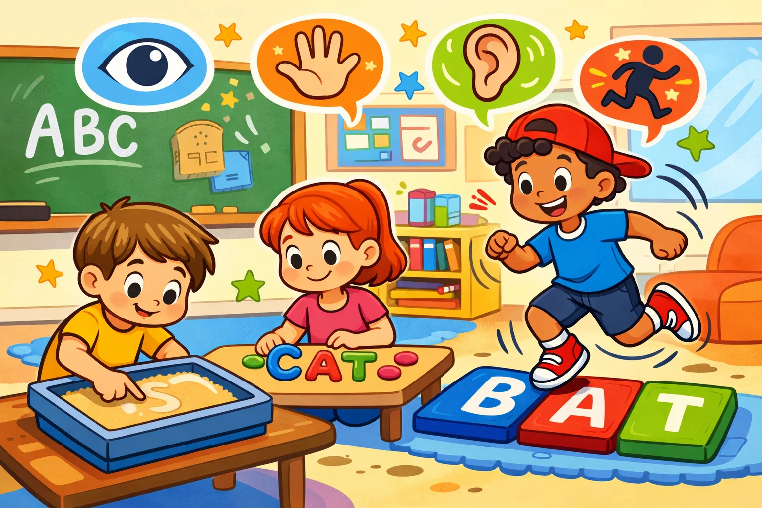 Multisensory spelling activities for kids using touch movement and visuals.