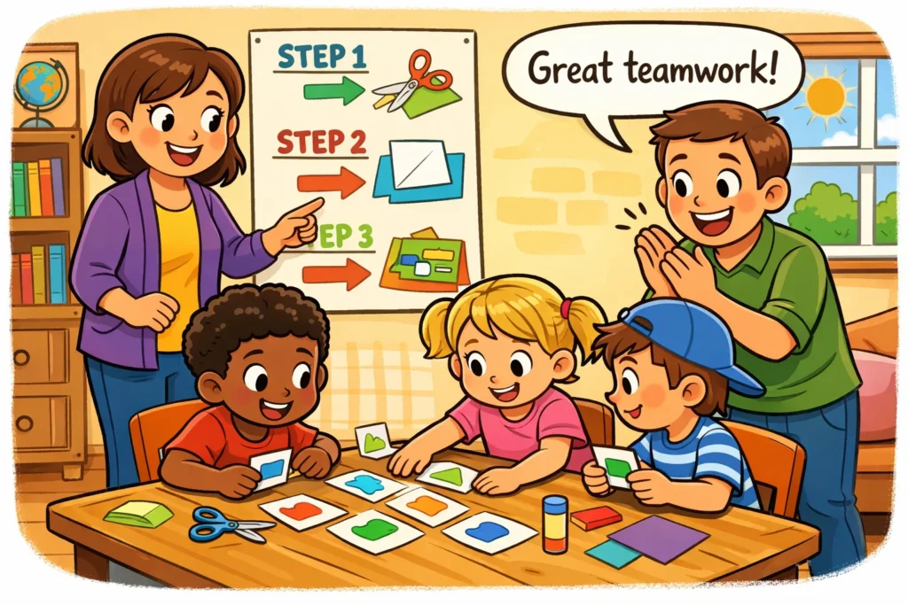 Paper algorithm challenges used by parents and teachers for kids learning logic.
