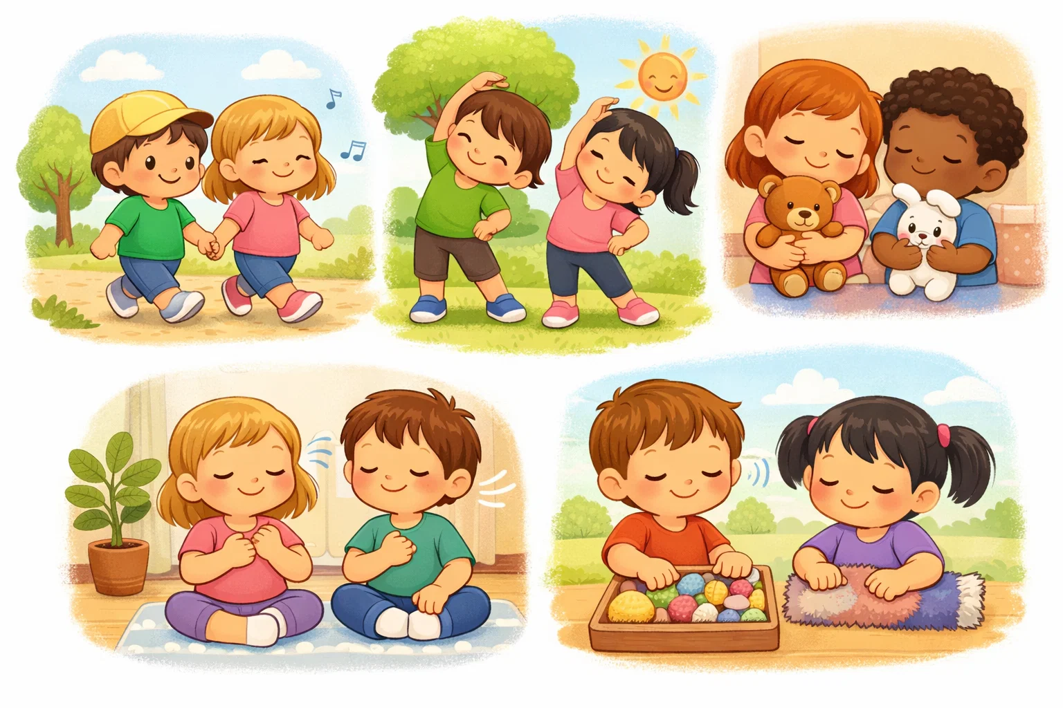 Physical sensory grief activities for kids promoting calm and emotional balance.