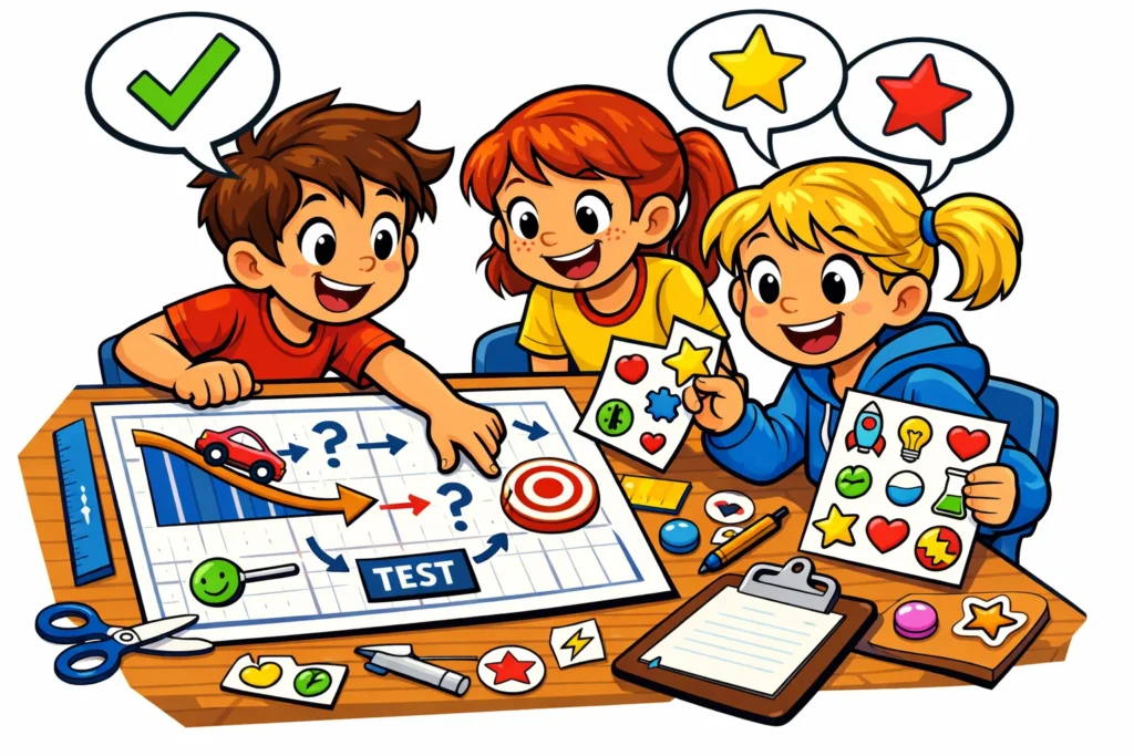 Planning data collection kids use charts to prepare science experiments step by step.
