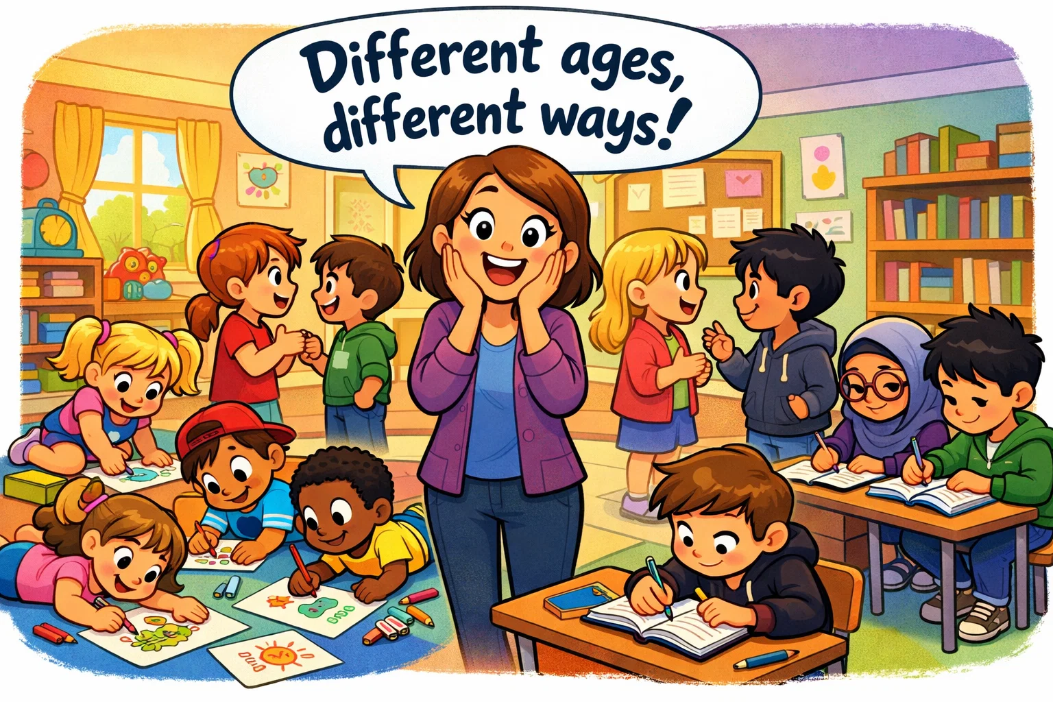 Prayer activities for different age groups shown in age appropriate ways.