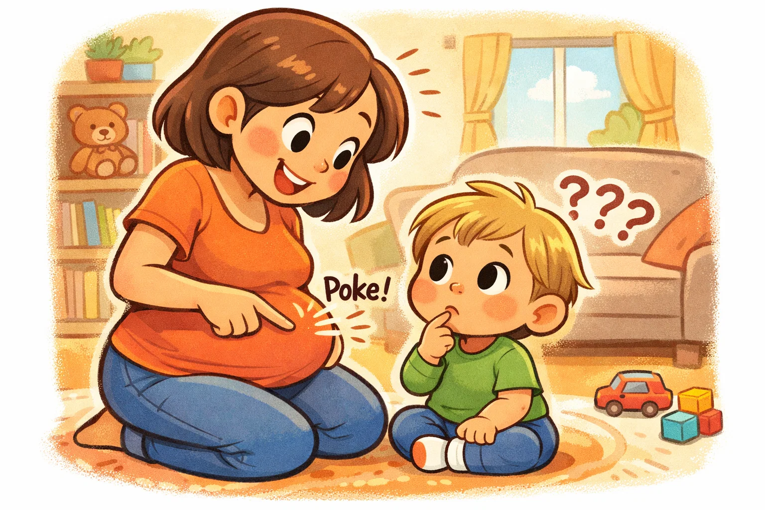 Preparing 2 year old for new sibling with parent support in a calm home environment.