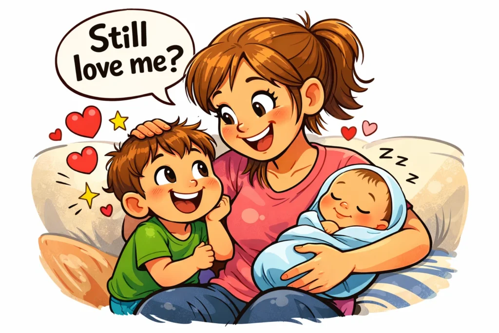 Preventing jealousy between toddler and newborn with balanced parent attention.