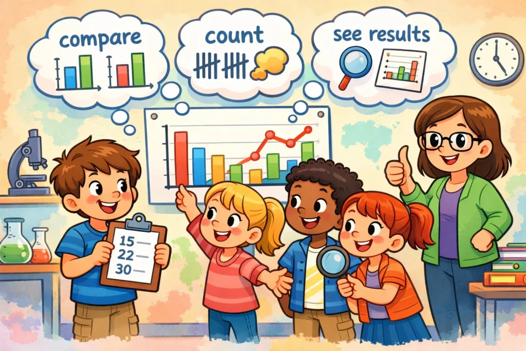 Purpose of graphing experiment results for kids using simple classroom graphs.