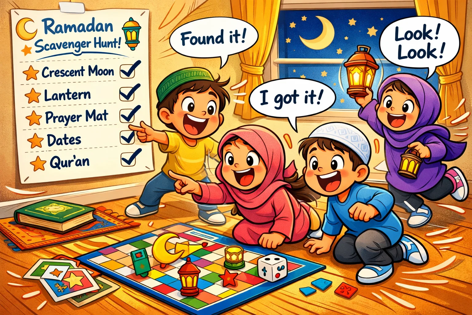 Ramadan games and interactive play activities for kids indoors.