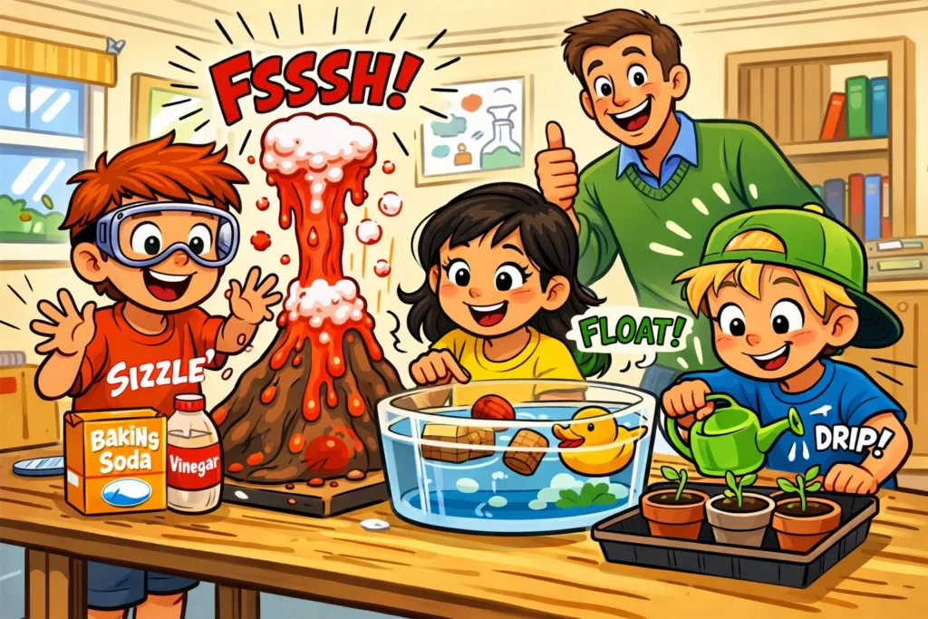 Safe science experiments home kids performing simple experiments under supervision.
