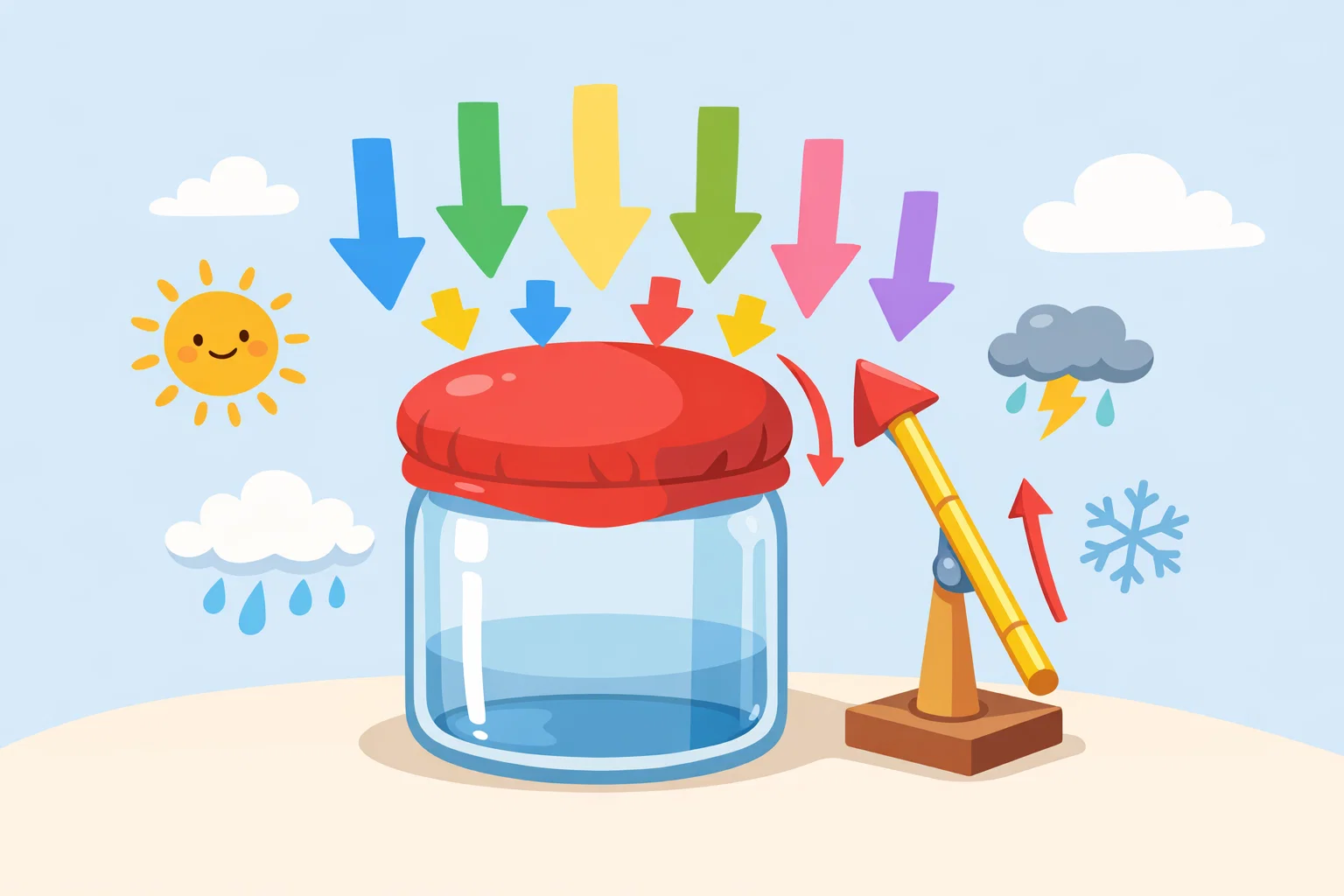 Science concepts of barometer experiment showing air pressure effects.