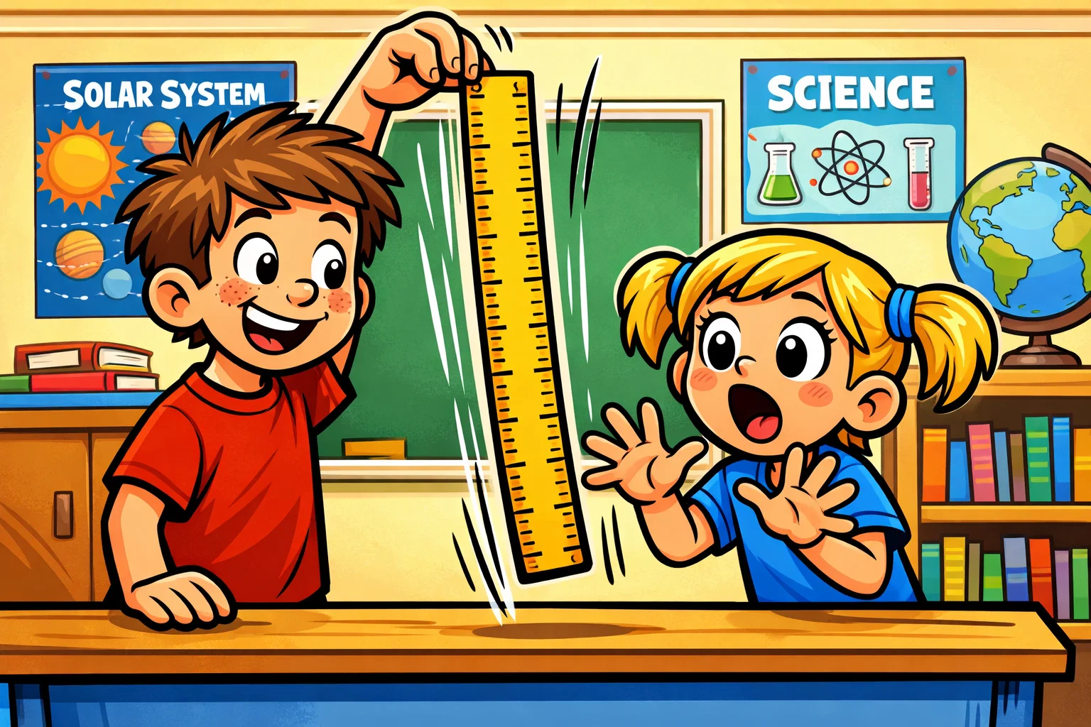 Kids doing sensory reaction time ruler drop experiment and catching a falling ruler.