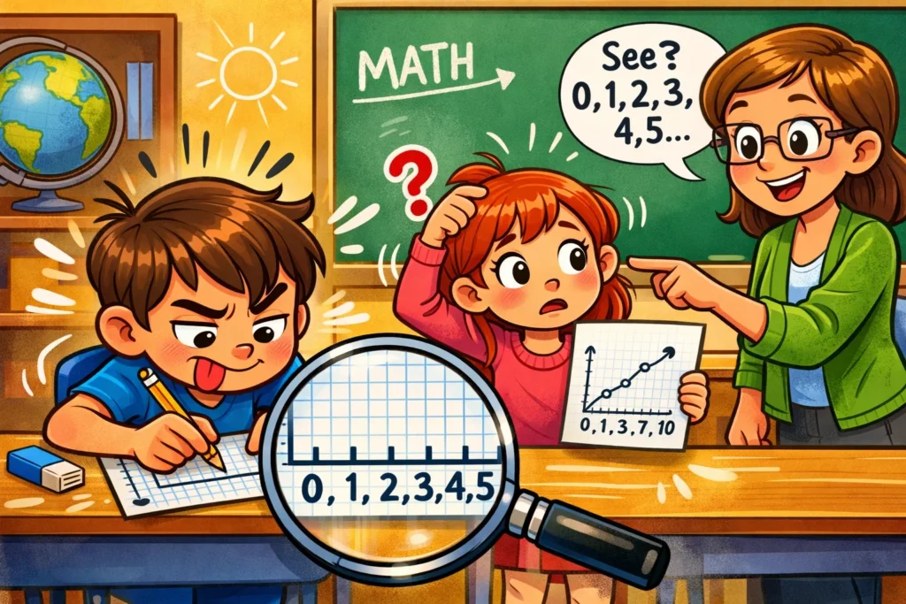 Kids setting scale on experiment graphs with clear numbers and spacing.
