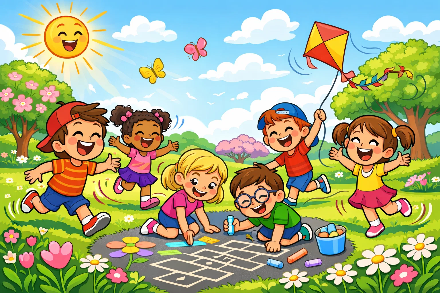 Spring activities for kids enjoying outdoor play and creative fun in a bright spring setting.