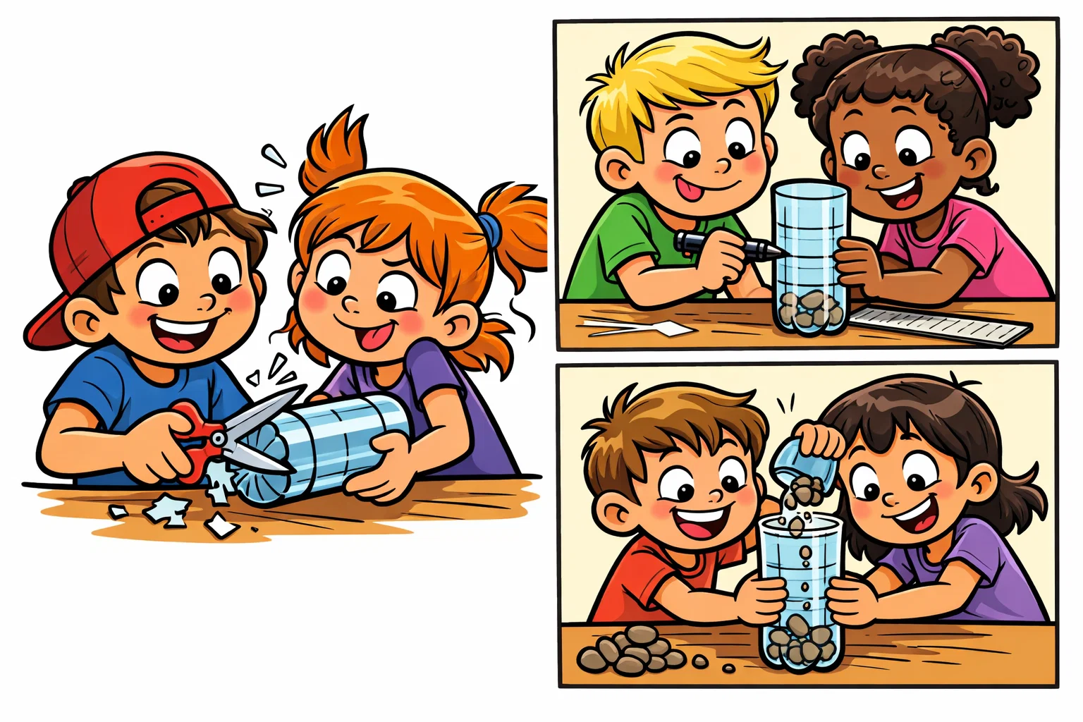 Steps to build rain gauge using bottle and ruler.