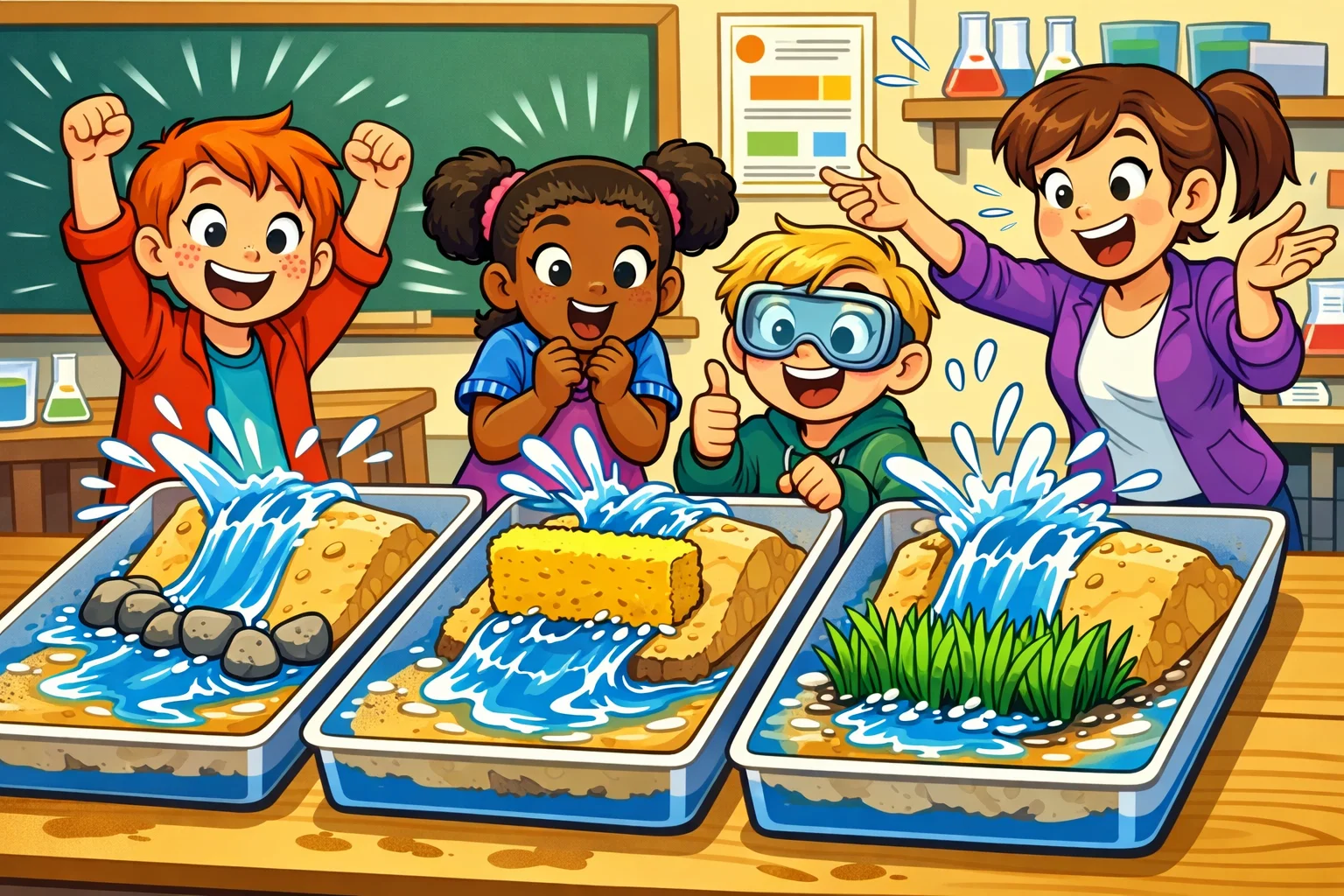 Stop sand erosion experiments using barriers to slow water and protect sand. Stop sand erosion experiments using barriers to slow water and protect sand.