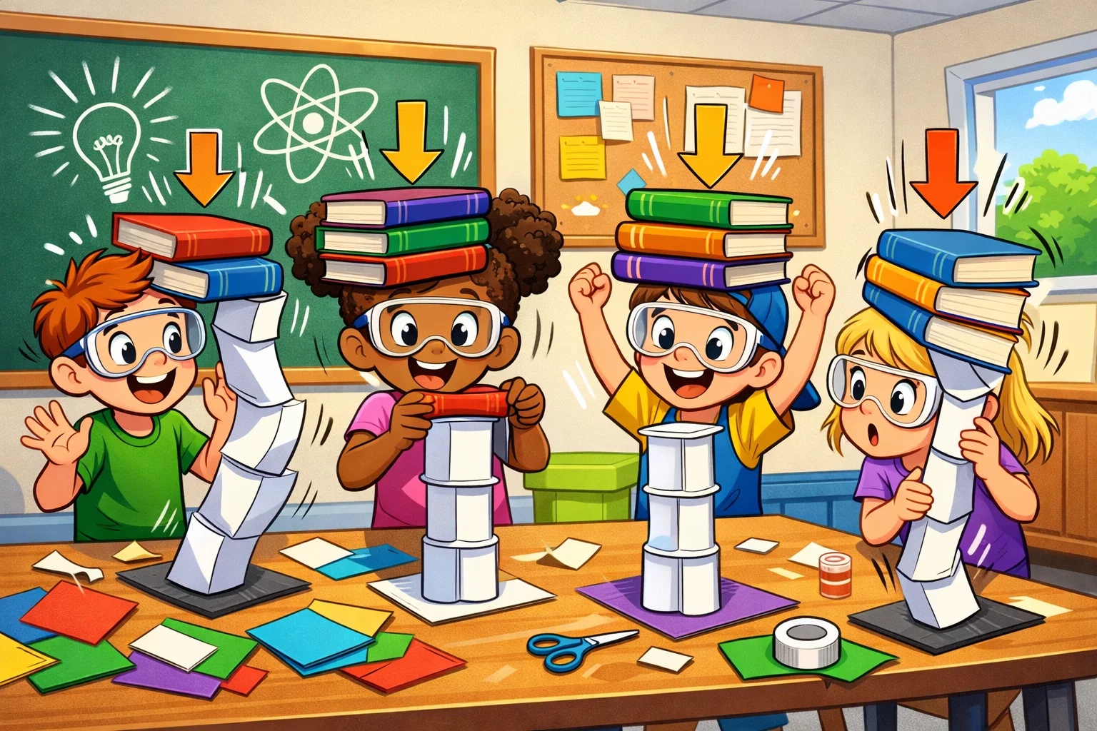 Strongest paper structure compression challenge for kids with weight testing activity.