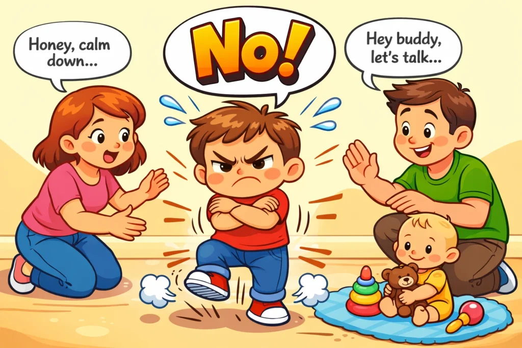 Toddler aggression and defiance signals during adjustment to new sibling.