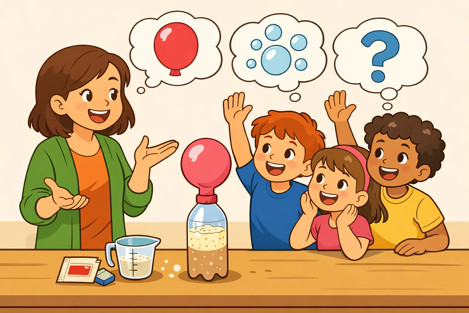 Questions for kids after yeast balloon experiment with teacher and students. Questions for kids after yeast balloon experiment with teacher and students.