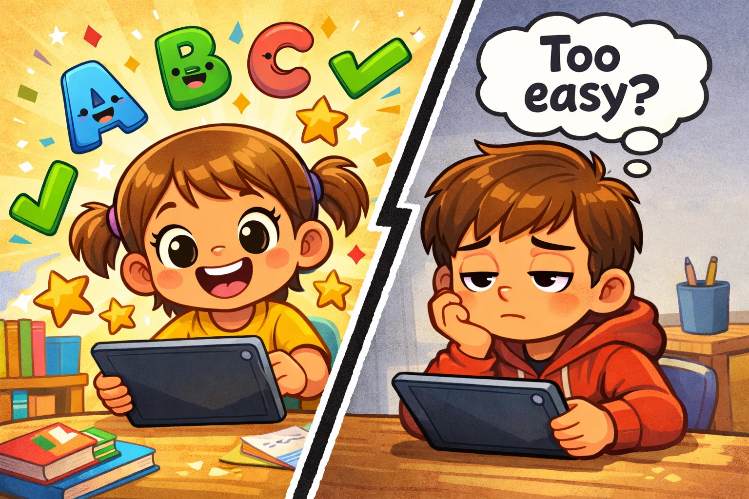  ABCmouse pros and cons illustration showing benefits and limitations for kids.
