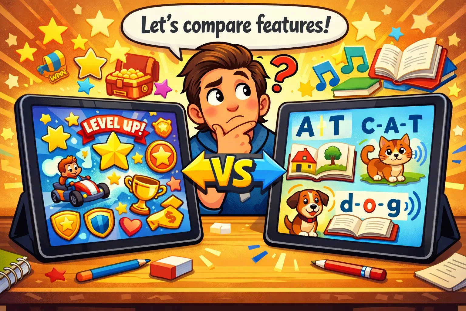  ABCmouse and Reading com features comparison for phonics learning apps.

