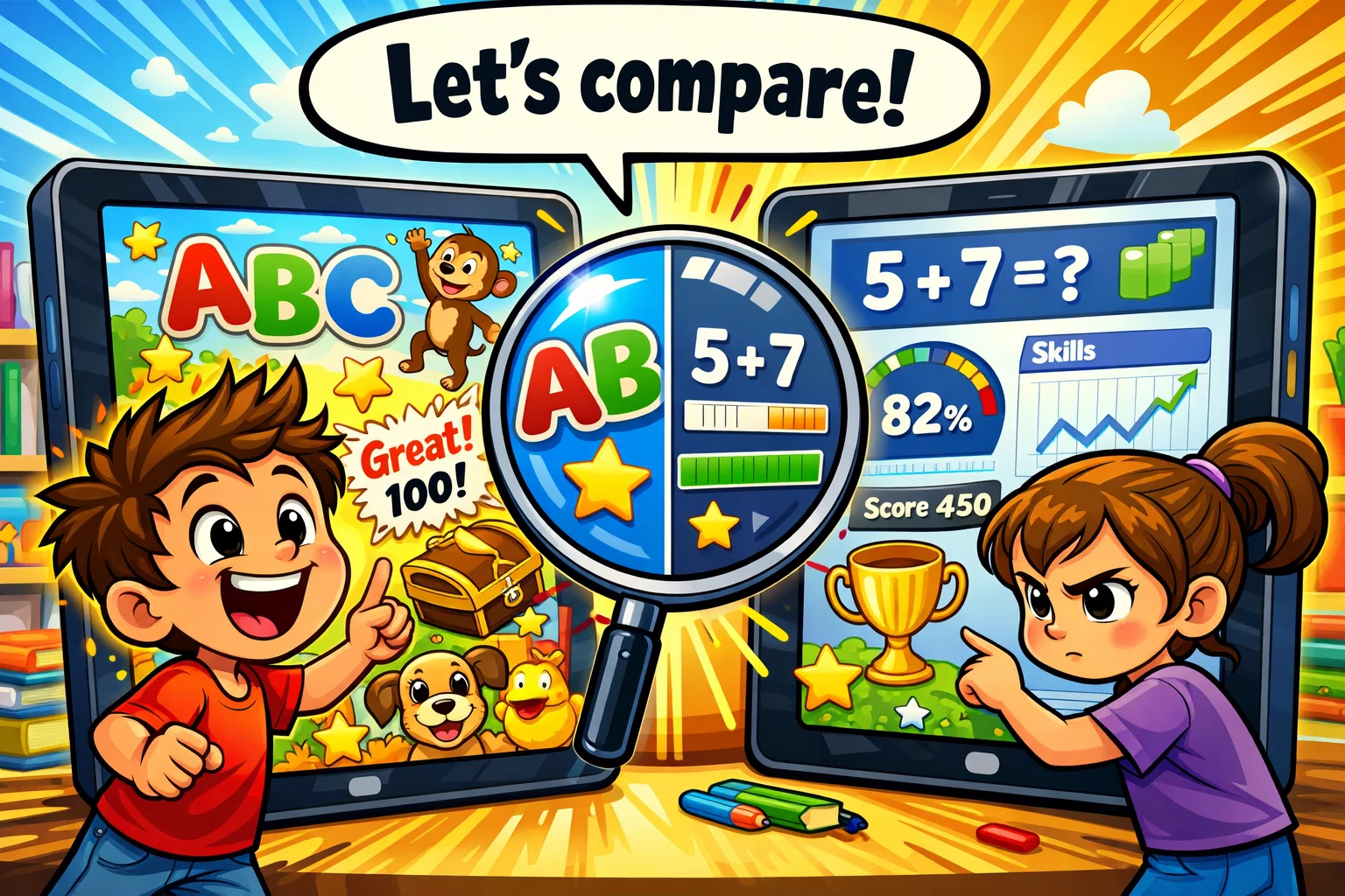 ABCmouse vs IXL in depth comparison showing curriculum and progress features.
