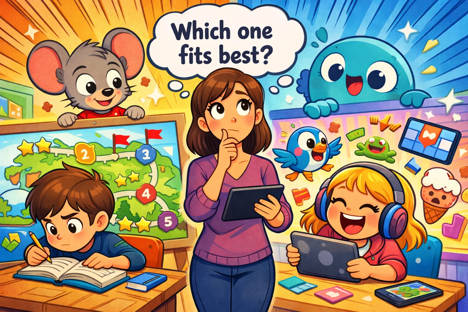ABCmouse vs Lingokids learning app comparison showing structured and playful education styles.