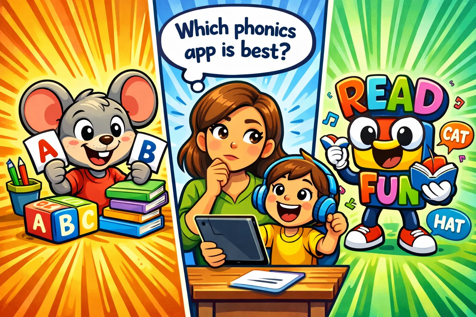 ABCmouse vs Reading com phonics app comparison for kids learning to read.