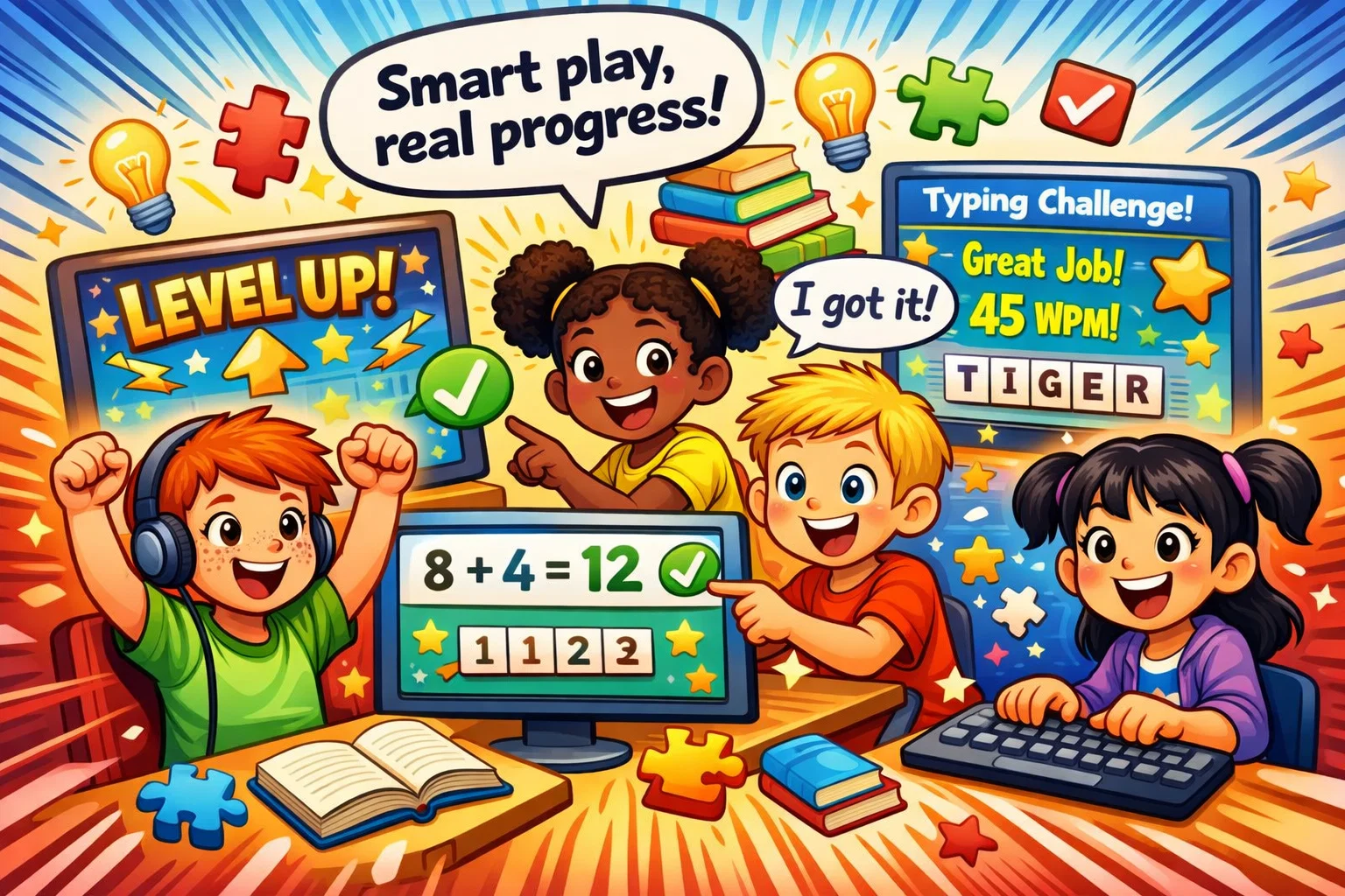  Abcya learning experience educational value image with kids doing fun learning games.
