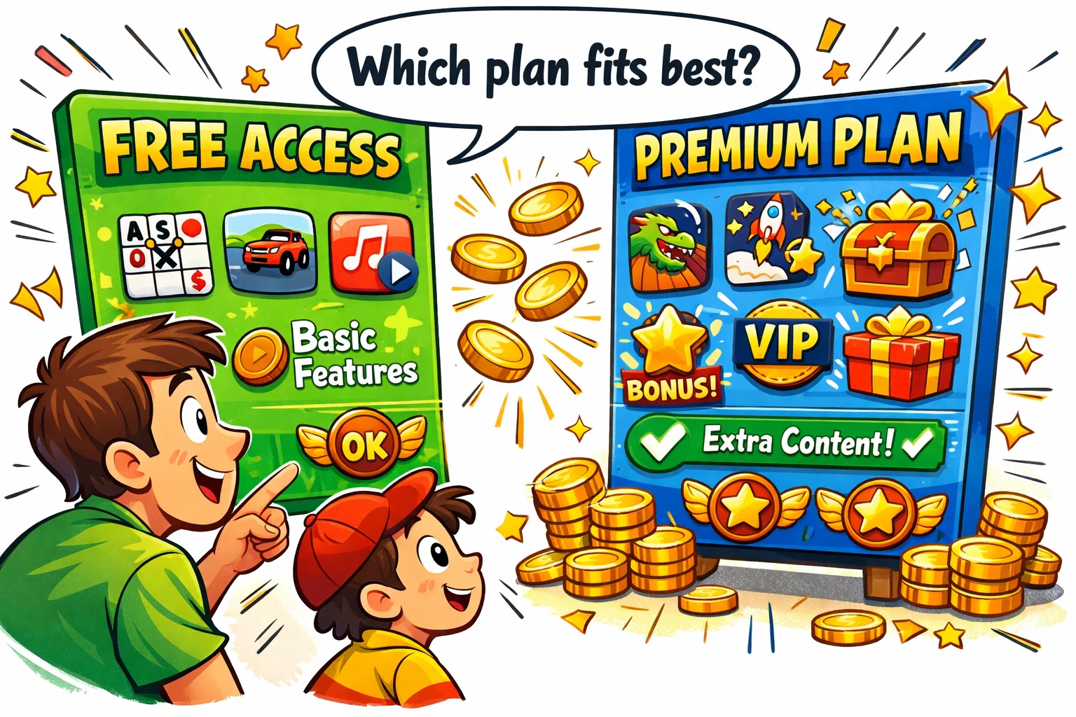 Abcya pricing plans free access image with parent comparing learning app options.
