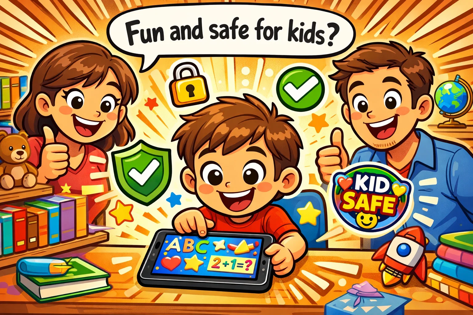 Abcya review safe for kids image with child using educational app at home.