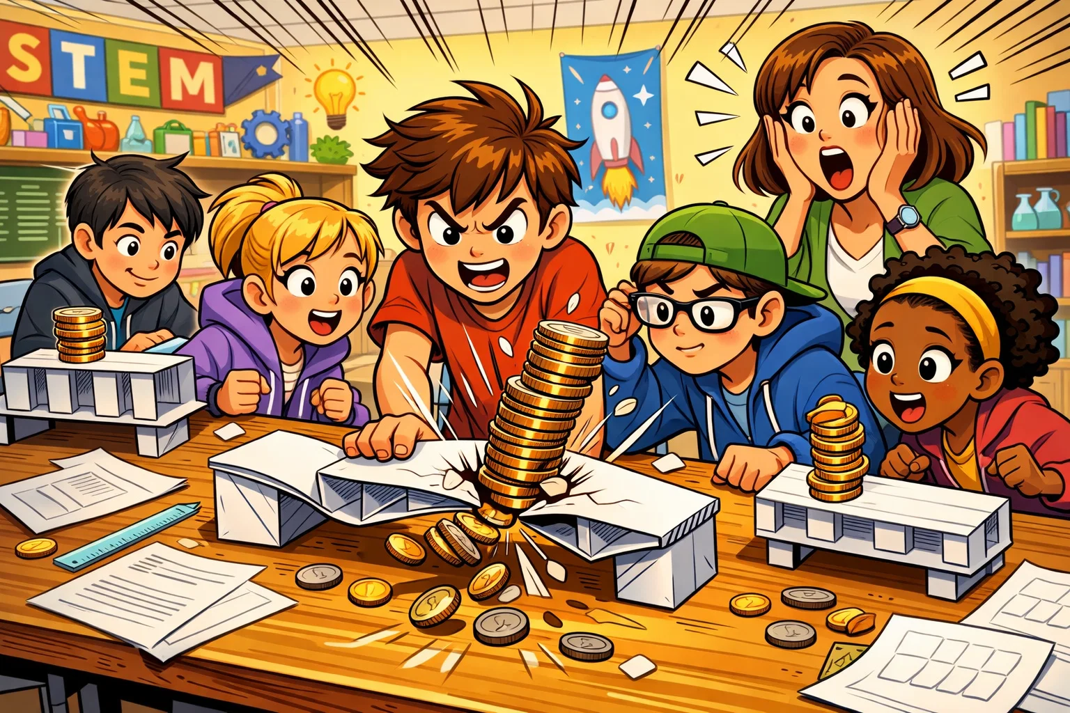 Advanced paper bridge design challenges for kids testing strong paper structures.