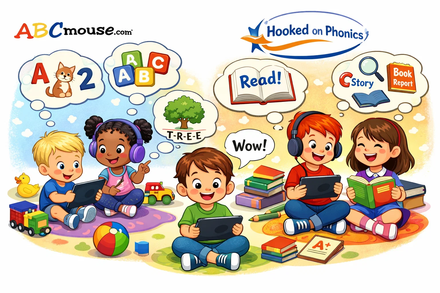 Age appropriateness of ABCmouse and Hooked on Phonics for various age groups.
