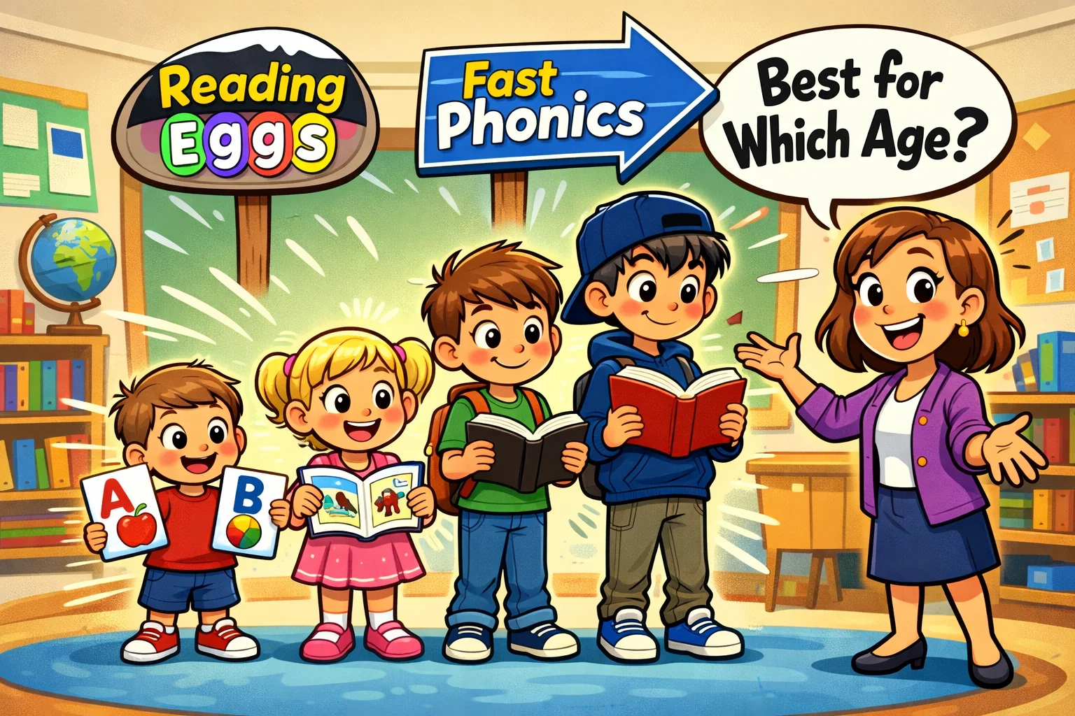  Reading Eggs and Fast Phonics age suitability for different reading levels.
