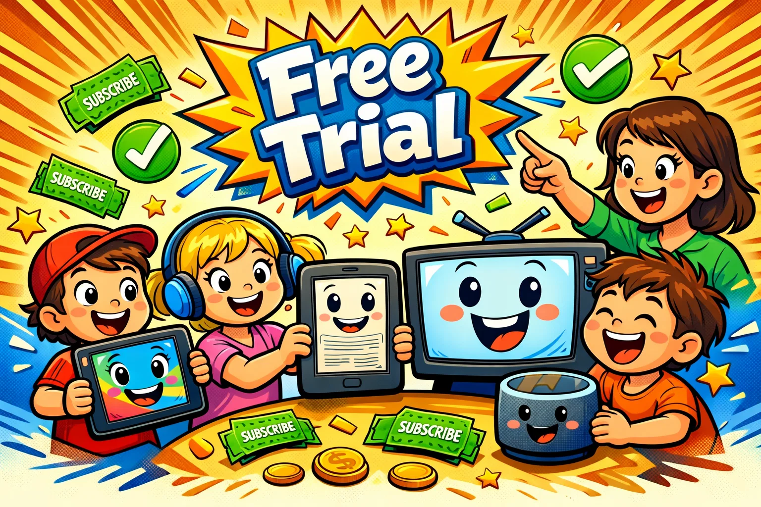 Amazon Kids Plus subscription with free trial and device compatibility for families.
