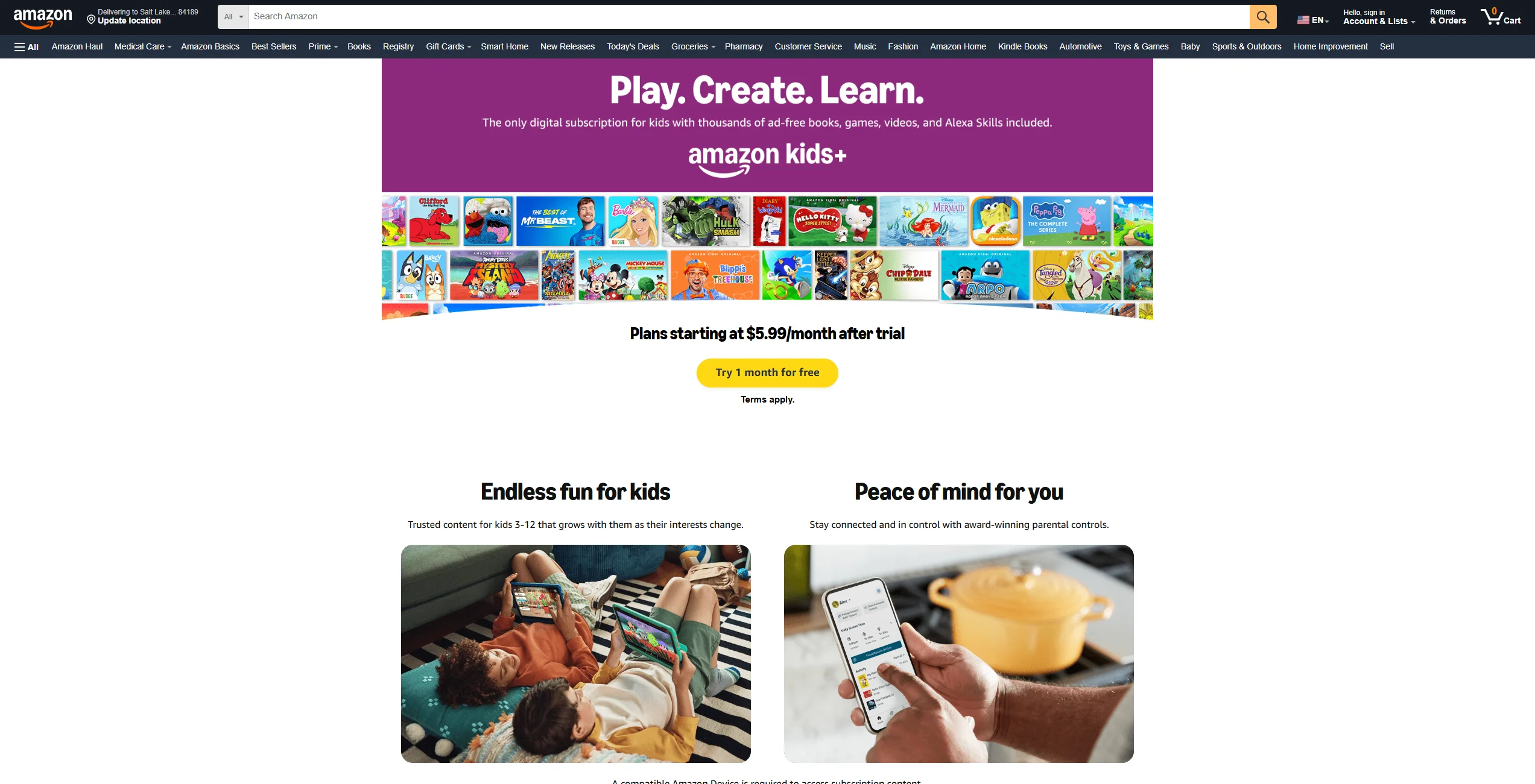  Amazon Kids+ Web Screenshot.
